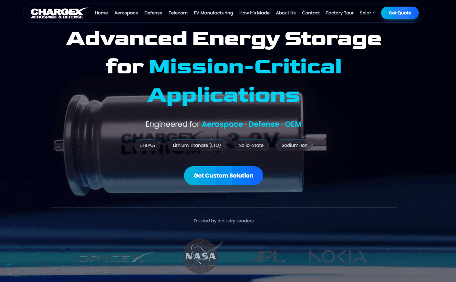 Charge X Battery Solution website screenshot