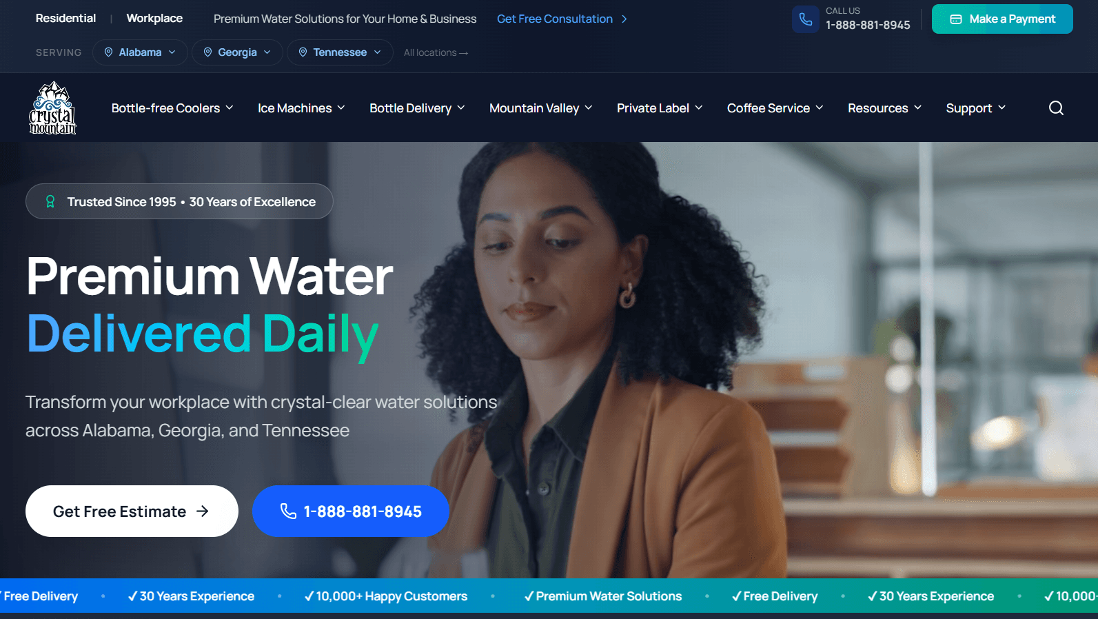 Crystal Mountain Water website screenshot