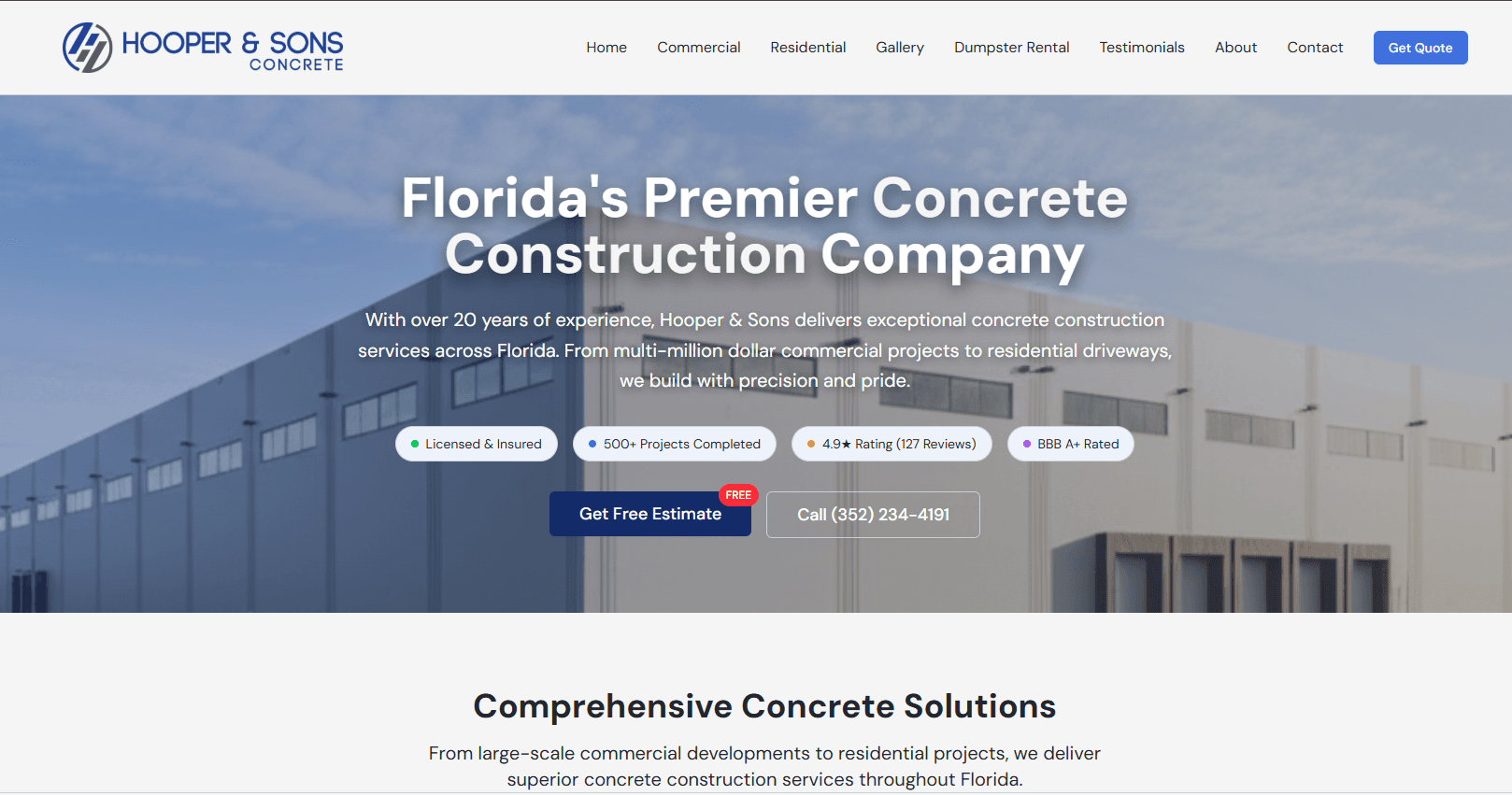 Hopper and Sons Concrete website screenshot