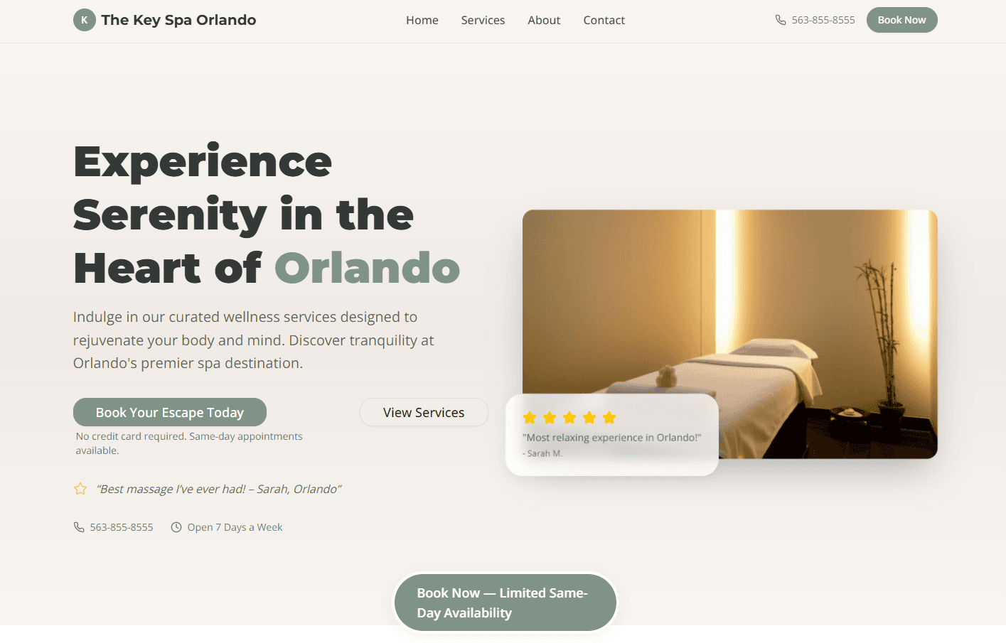 The Key Spa Orlando website screenshot