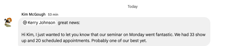 Seminar success: 20 attendees, 20 scheduled appointments