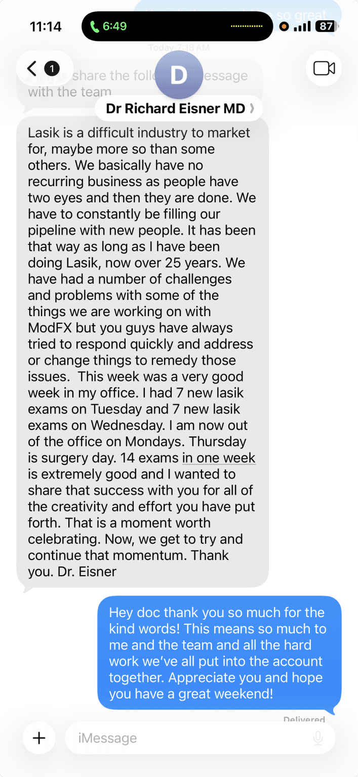 Dr. Richard Eisner testimonial on LASIK exam success